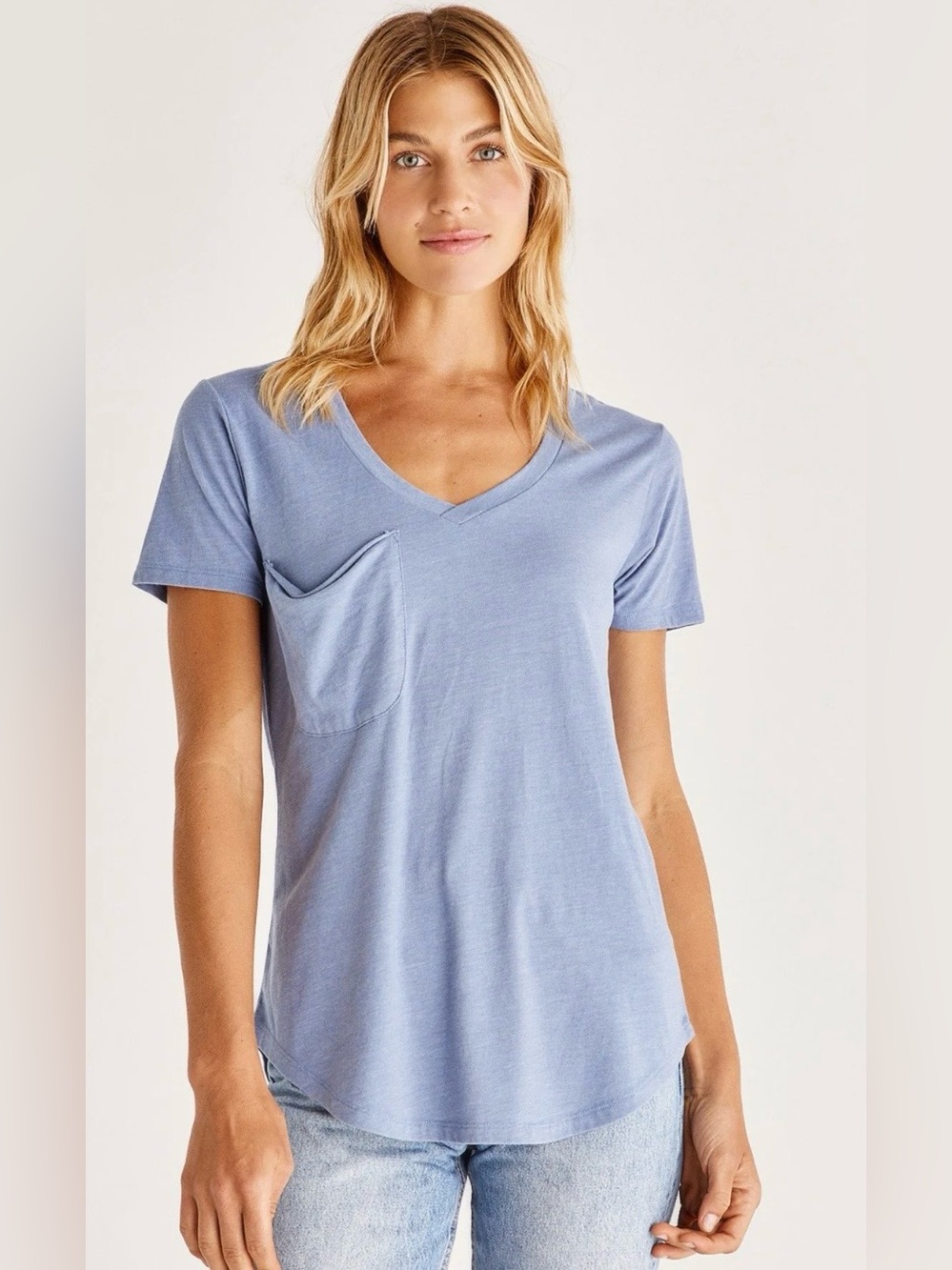 Z Supply|Drapey V-Neck Pocket Tee in Light Lavender,Oversized fit•••XL,Staple